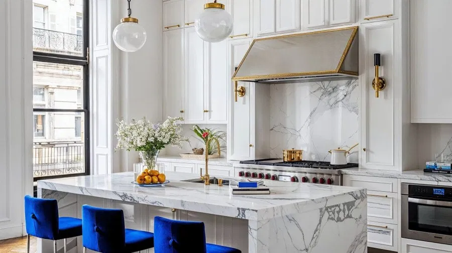 Sustainable kitchen remodel featuring eco-friendly materials like recycled glass countertops and energy-efficient appliances.