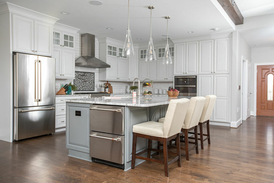 A contemporary home showcasing universal design with a spacious, step-free entryway, wide doors, and an accessible kitchen with ergonomic features.