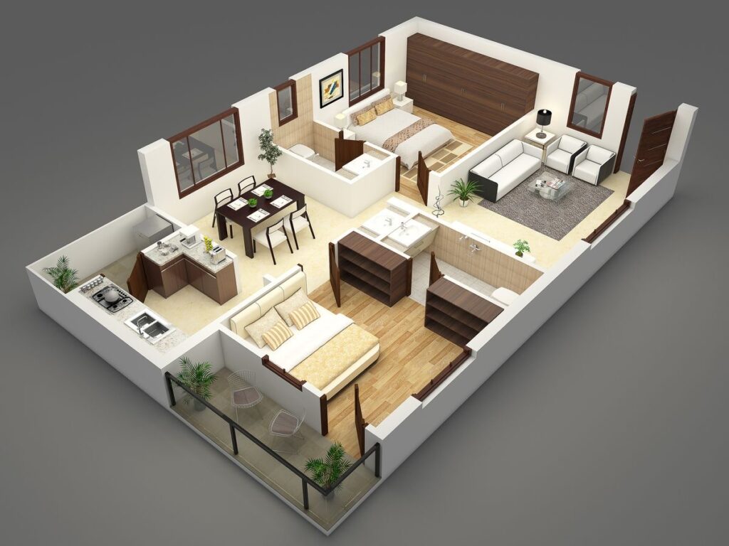 A side-by-side comparison of a 3D digital rendering and the completed home remodel, showcasing visualization benefits.