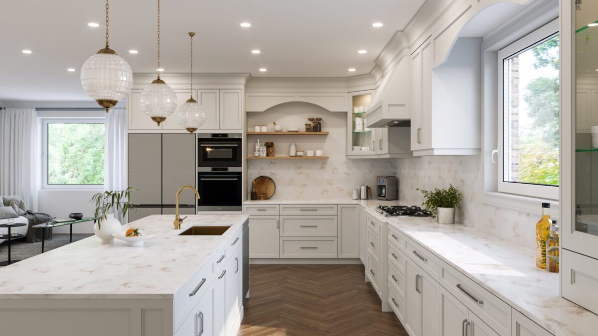 A modernized kitchen with freshly painted cabinets, updated lighting, and sleek hardware, demonstrating budget-friendly renovation ideas.
