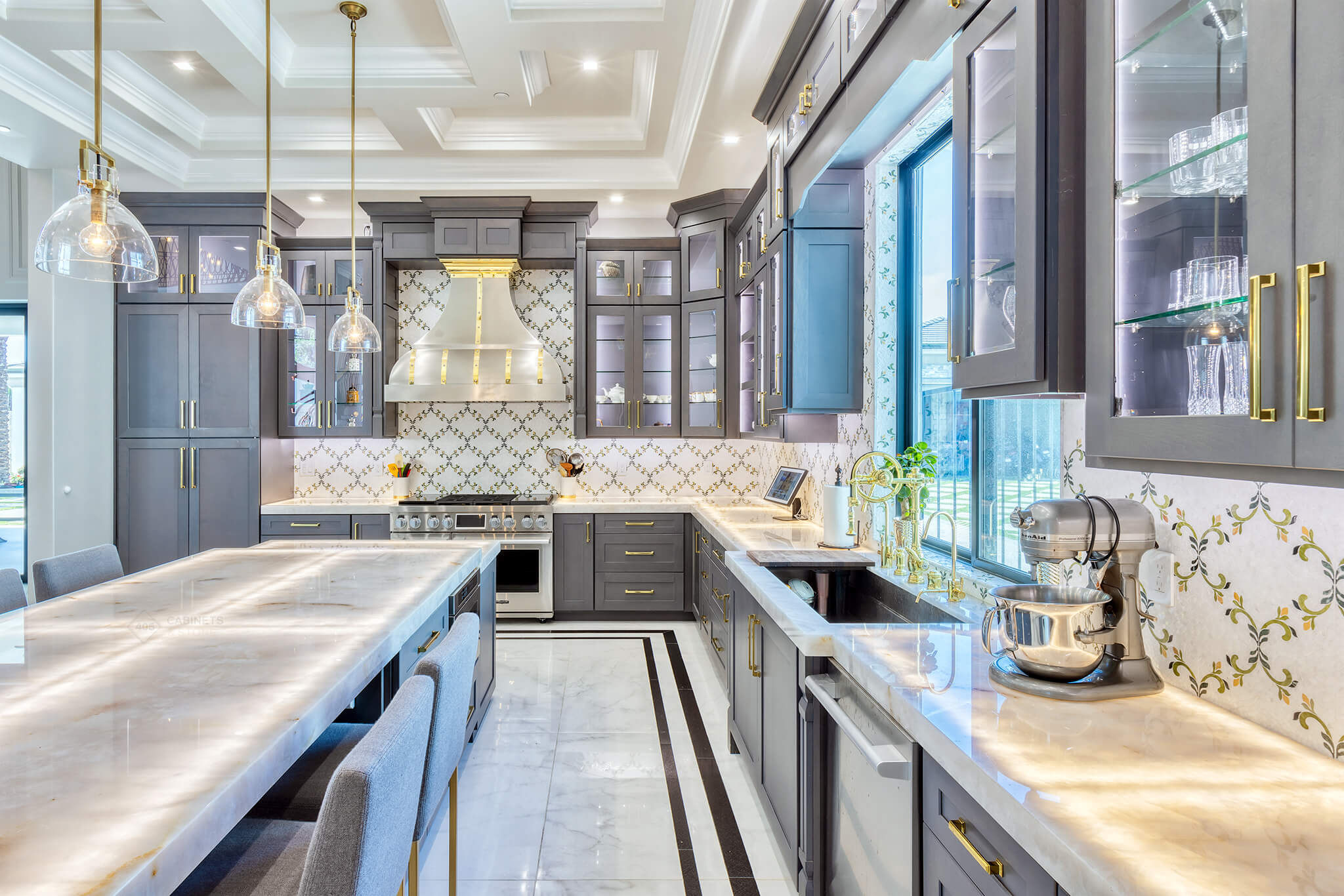 Custom modern kitchen in Austin with durable countertops, smart appliances, and efficient storage solutions.